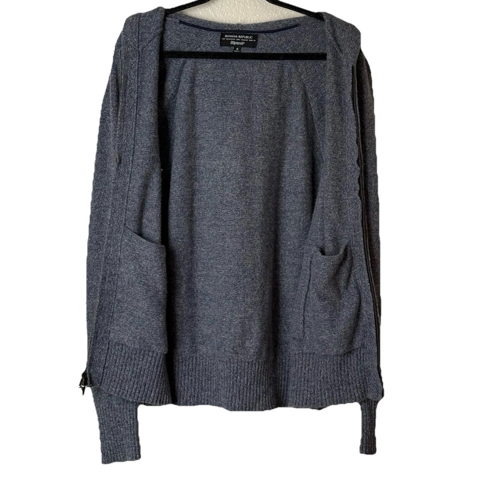 Banana Republic Men’s M Merino Wool Blend Full Zip Sweater Hoodie Gray Knit - Picture 3 of 6